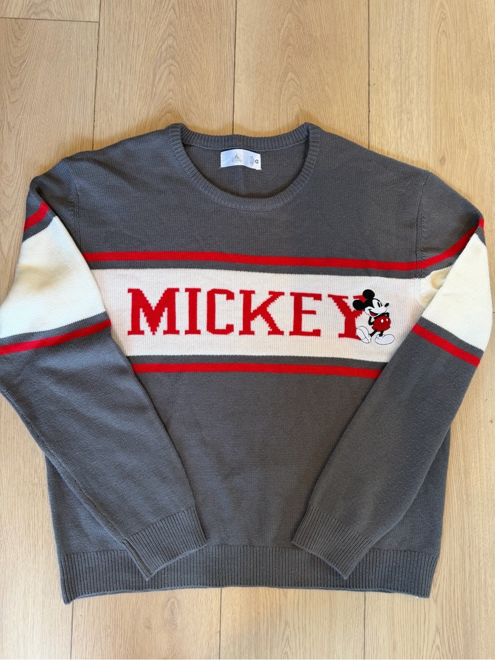 Disney Gray Crewneck Sweater with Red & Cream Mickey Logo